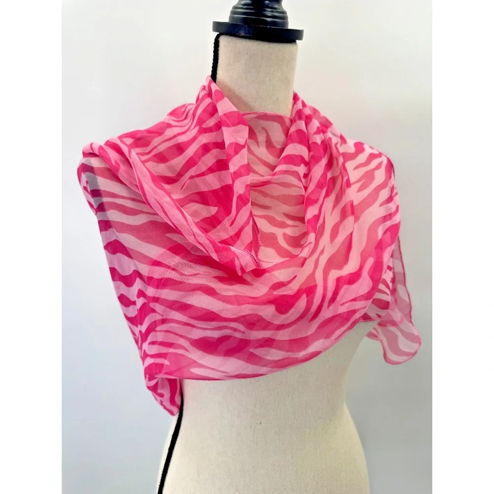 Pink Zebra Stripe Silk Blend Asymmetrical Skinny Scarf Coquette Y2K Indie Sleaze